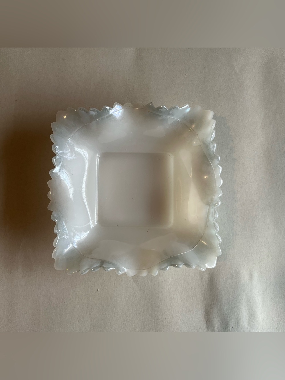 Vintage Indiana Glass Diamond Point Milk Glass Trinket Candy Dish 4.25"